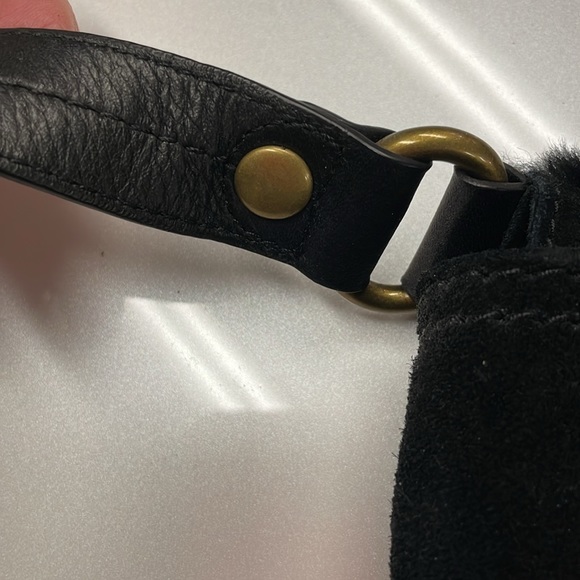 UGG black suede crossbody with black shearling trim - EUC - Picture 9 of 11